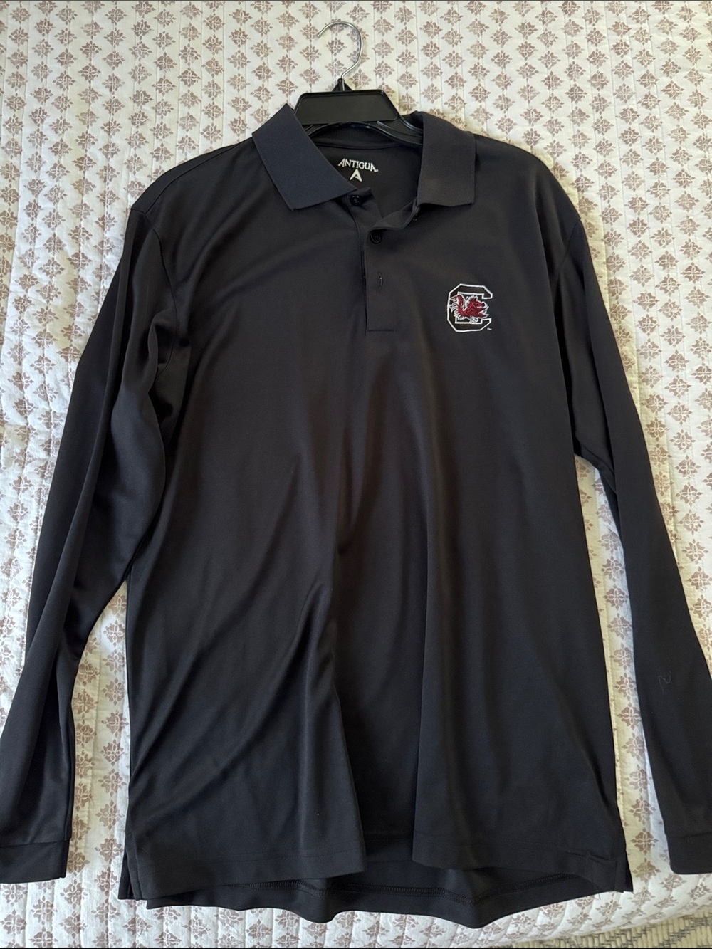 Antigua Men's Black Long-Sleeve Polo with Gamecock Logo